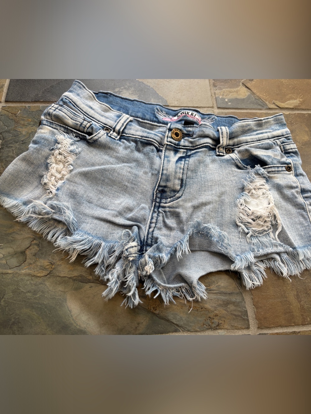 So Nikki Girls Size 12 Light Blue Very Short Distressed Denim Shorts
